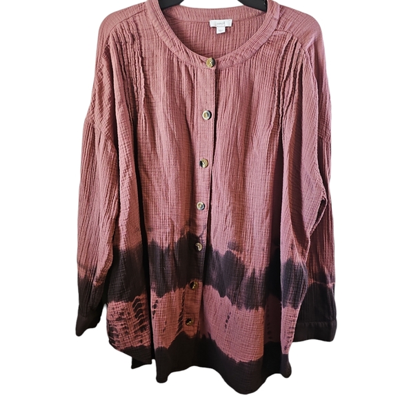 J. JILL COTTON  button down tie dye ombre summer beach top pink purple WT225 - Picture 5 of 7